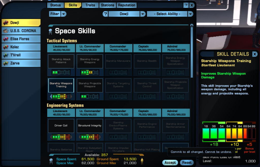 The Skills window