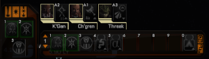 The tray with weapons arranged by what way weapons face.