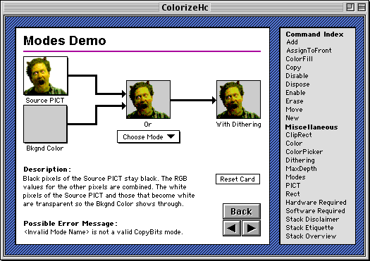 The "blend modes" help page from Colorizing HyperCard