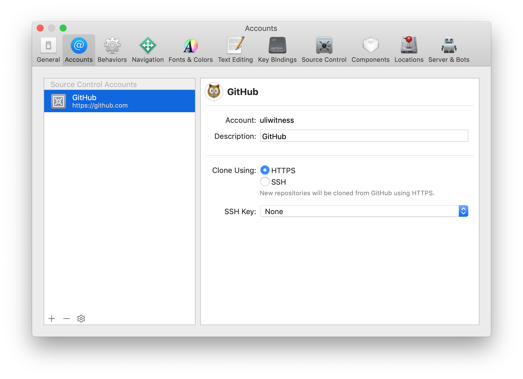 Xcode preferences showing your added account