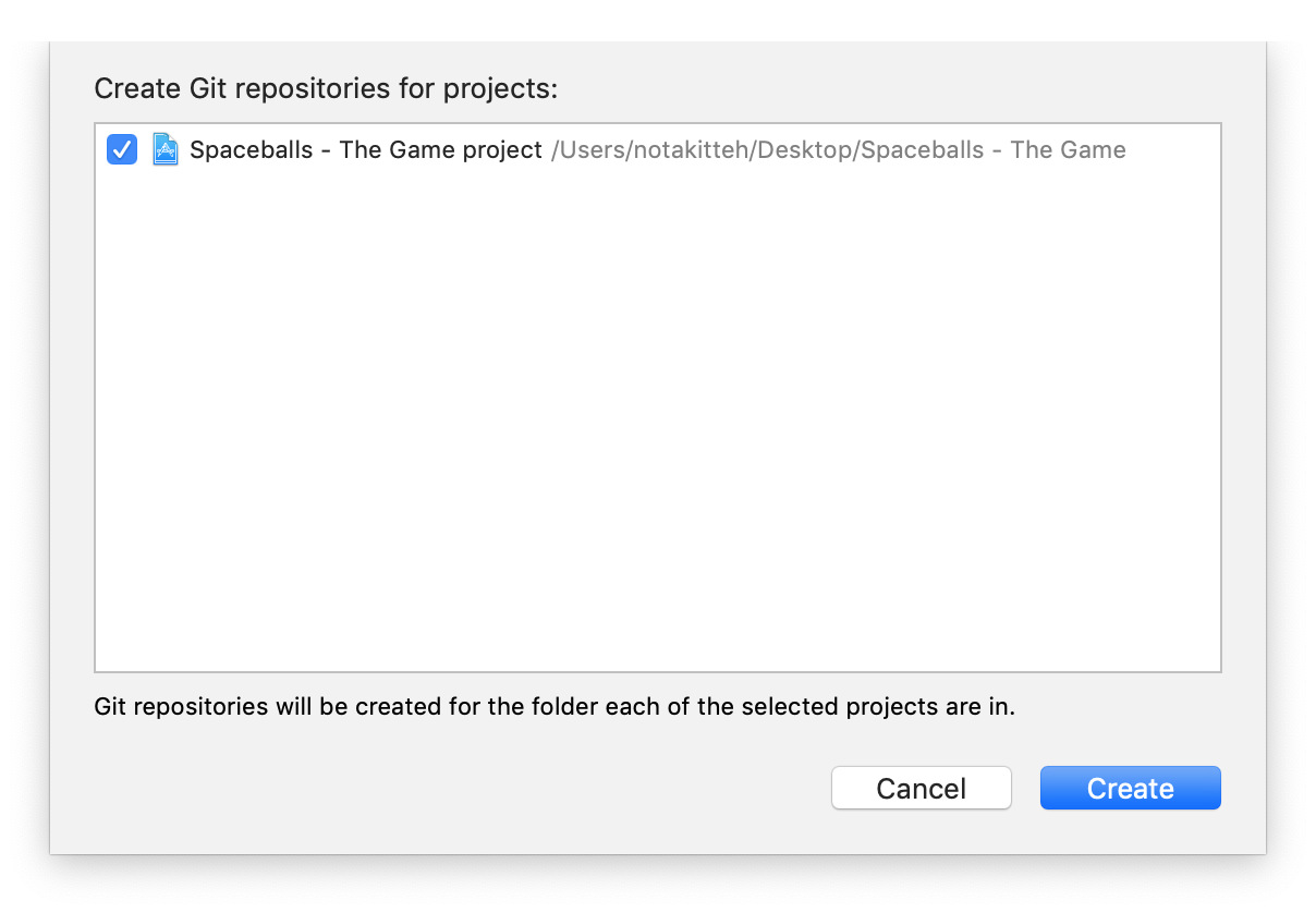 The `Create Git Repositories` sheet with a project check-marked for repository creation.
