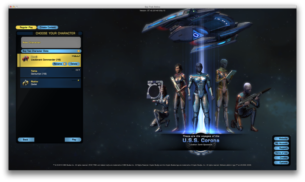 My character selection screen on STO.