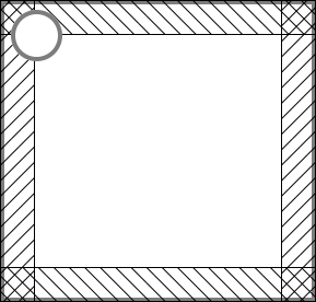 A rectangle with a circle, and a half-circle-diameter margin indicated at the
edges of the rectangle to indicate the "dead
area"